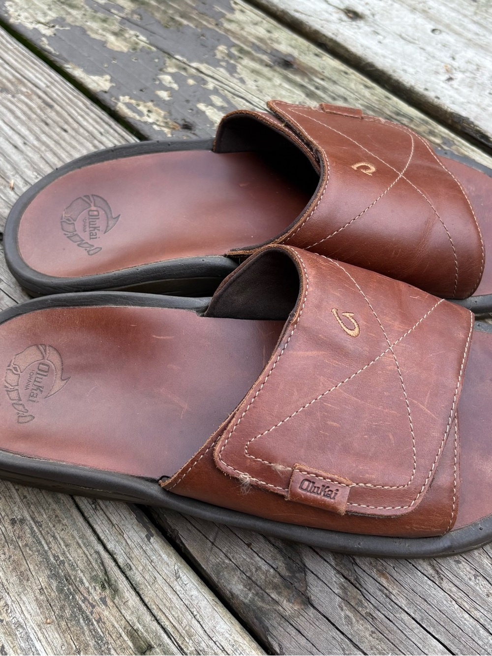Ohana Men’s Brown Leather Slide Sandals size 11